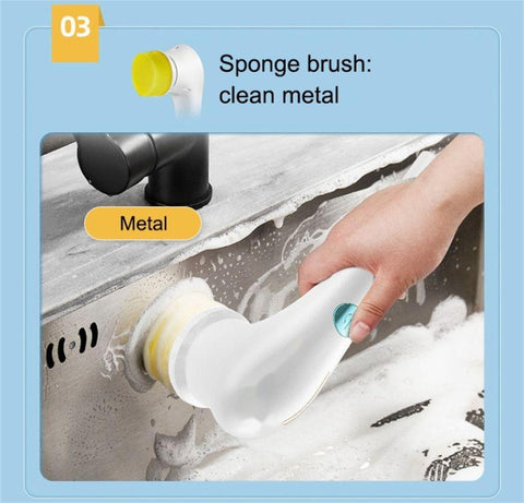 Multifunctional Electric Cleaning Brush Handheld Kitchen Dishwashing Brush with 5 Replacement Heads, 5 In 1 Brush Head +Machine