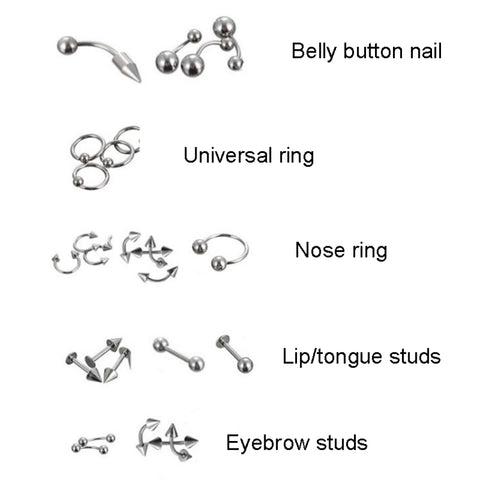 85pcs Piercing Jewelry Stainless Steel Lip Studs Eyebrow Studs Nose Studs