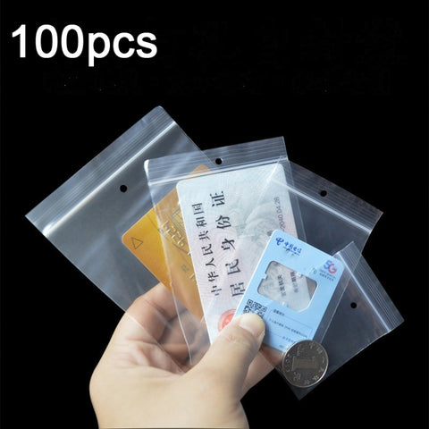 100pcs  Perforated Ziplock Bag Thickened Transparent Packaging Bag Plastic Sealed Bag, 4 x 6cm, 5 x 7cm, 6 x 9cm, 7 x 10cm, 8 x 12cm, 10 x 15cm