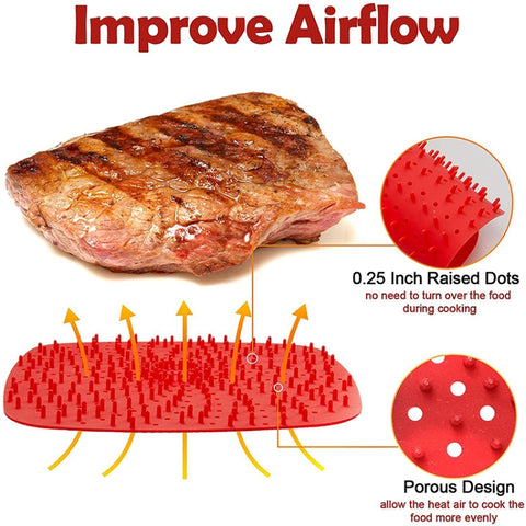 Air Fryer Reusable Silicone Liner Mat Non-Stick Steamer Pad Kitchen Accessories, Round 20cm Black, Round 20cm Red, Square Black 20.2cm, Square Red 20.2cm, Square Red 23cm, Square Black 23cm