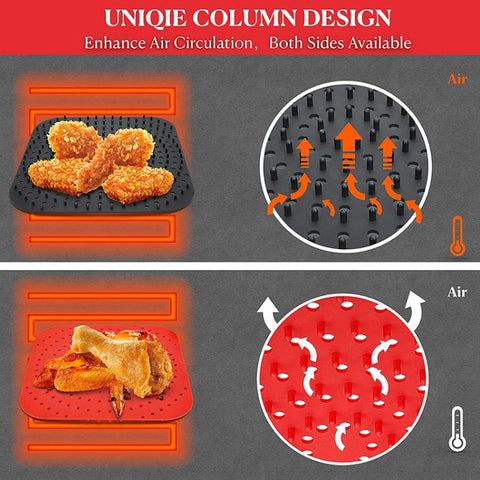 Air Fryer Reusable Silicone Liner Mat Non-Stick Steamer Pad Kitchen Accessories, Round 20cm Black, Round 20cm Red, Square Black 20.2cm, Square Red 20.2cm, Square Red 23cm, Square Black 23cm