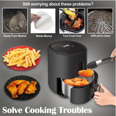 Air Fryer Reusable Silicone Liner Mat Non-Stick Steamer Pad Kitchen Accessories, Round 20cm Black, Round 20cm Red, Square Black 20.2cm, Square Red 20.2cm, Square Red 23cm, Square Black 23cm