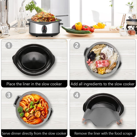 6QT Silicone Slow Cooke Liners Reusable Leakproof Crock Pot Liners, Gray, Black, Pink, Yellow