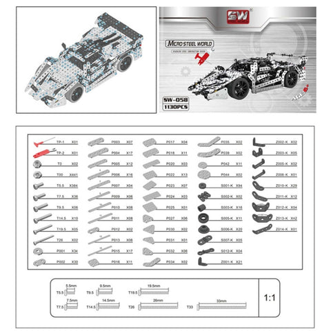 Assembly Metal Car Model Intelligence Handmade Assembly Toy Building Block, Racing Car