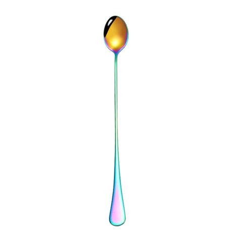 304 Stainless Steel Long Handle Thickened Pointed Spoon Coffee Ice Drink Mixing Spoon, Stainless Steel Color, Titanium Gold, Rose Gold, Colorful, Titanium Black