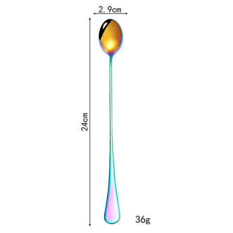 304 Stainless Steel Long Handle Thickened Pointed Spoon Coffee Ice Drink Mixing Spoon, Stainless Steel Color, Titanium Gold, Rose Gold, Colorful, Titanium Black