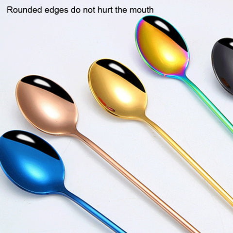 304 Stainless Steel Long Handle Thickened Pointed Spoon Coffee Ice Drink Mixing Spoon, Stainless Steel Color, Titanium Gold, Rose Gold, Colorful, Titanium Black