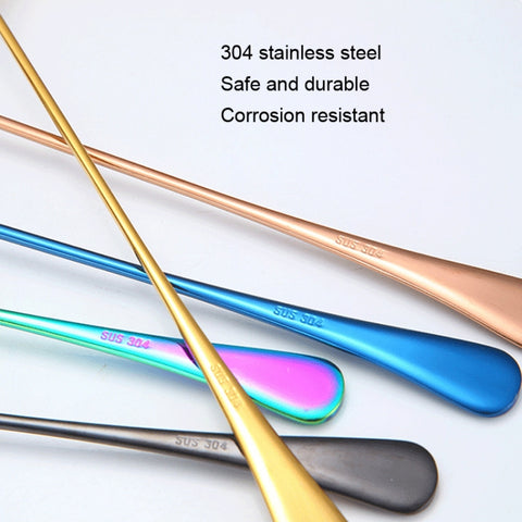 304 Stainless Steel Long Handle Thickened Pointed Spoon Coffee Ice Drink Mixing Spoon, Stainless Steel Color, Titanium Gold, Rose Gold, Colorful, Titanium Black