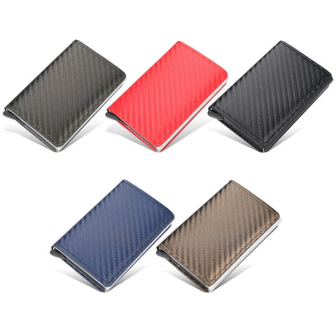 Baellerry RFID Anti-theft Plaid Leather Wallet Metal Aluminum Box Automatic Eject Type Card Holder