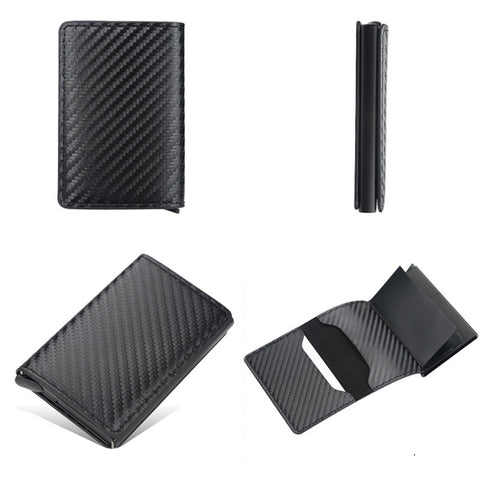 Baellerry RFID Anti-theft Plaid Leather Wallet Metal Aluminum Box Automatic Eject Type Card Holder