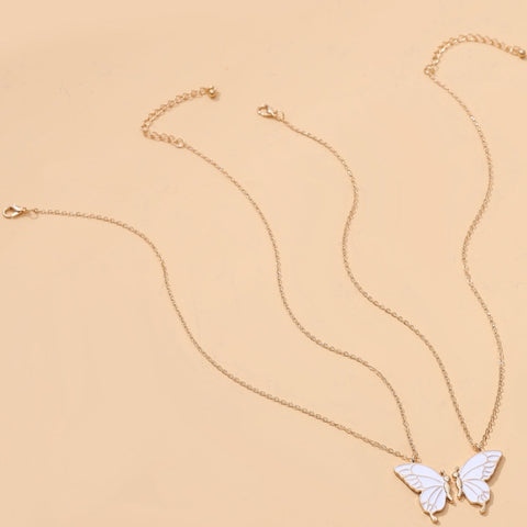 Sisters Mother and Daughter Alloy Drip Oil Butterfly Necklace Clavicle Chain