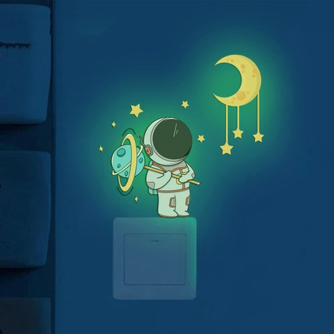 Luminous Astronaut Stars Moon Switch Stickers Children Room Luminous Decorative Wall Stickers, Blue, Green, Pink