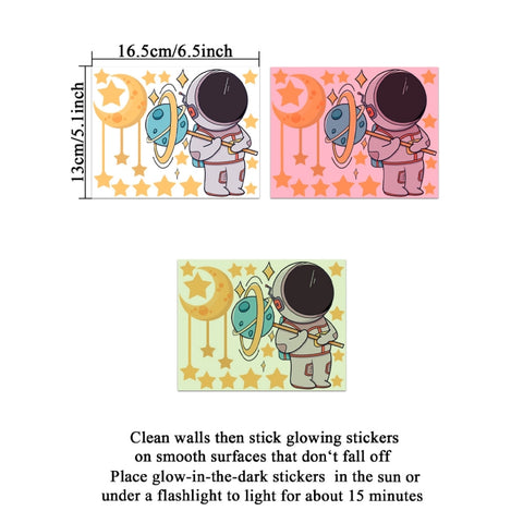 Luminous Astronaut Stars Moon Switch Stickers Children Room Luminous Decorative Wall Stickers, Blue, Green, Pink