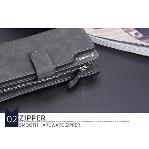 Baellerry Matte Leather Multi-card Slot Men Clutch Bag Zip Buckle Vintage Wallet