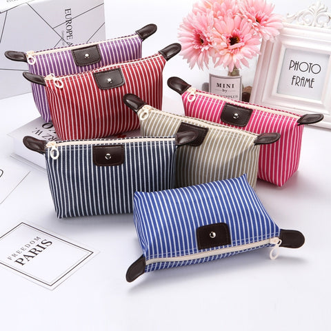 Striped Dumpling Cosmetic Bag Travel Folding Toiletry Bag