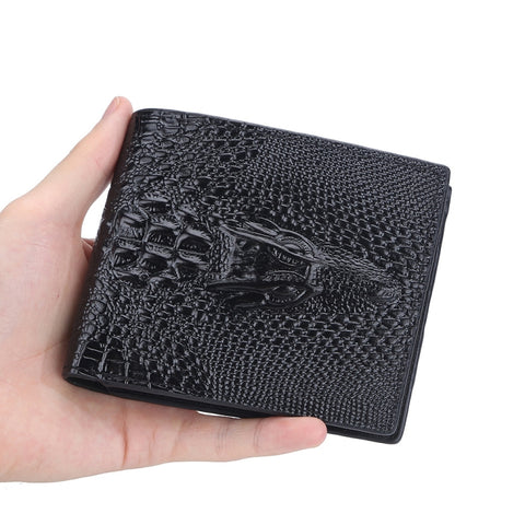 Baellerry Crocodile Print Men Short Wallet Vintage Multi-card Slot Coin Purse