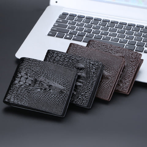 Baellerry Crocodile Print Men Short Wallet Vintage Multi-card Slot Coin Purse