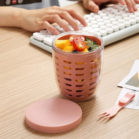 600ml Fruit and Veggie Snack Cup with Lid and Fork Airtight Leak-proof Salad Box
