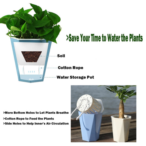 Diamond-shaped Automatic Water-absorbing Lazy Flower Pot Green Plant Plastic Pot, 12cm x 14cm