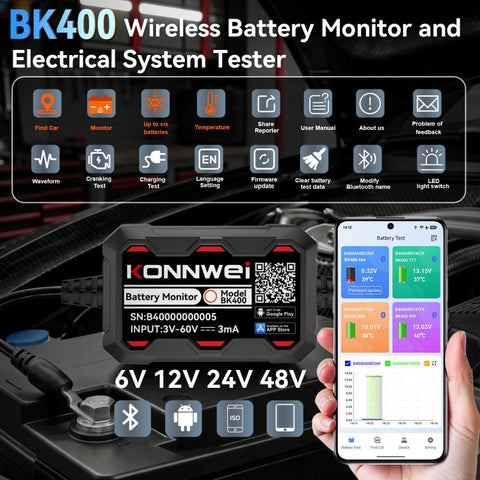 KONNWEI 360V Car Battery Monitor Diagnostic Tool, BK400