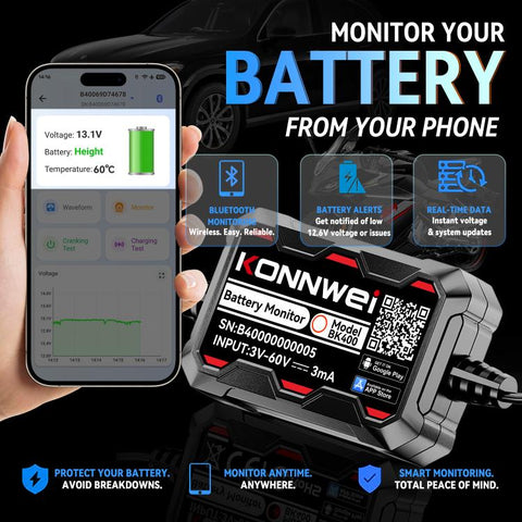 KONNWEI 360V Car Battery Monitor Diagnostic Tool, BK400