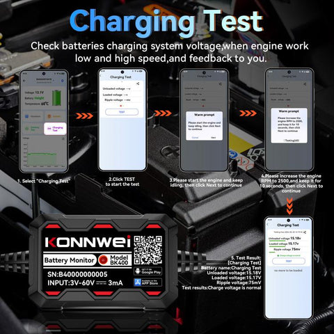 KONNWEI 360V Car Battery Monitor Diagnostic Tool, BK400
