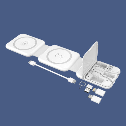 10-in-1 Magnetic Wireless Folding Charger With Data Cable Adapter Storage box, BM3093 (White), BM3093
