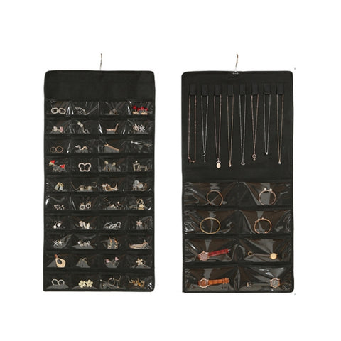 48-grid Jewelry Storage Hanging Bag Mon-woven Double-sided Jewelry Organizer Bag, 48-grid