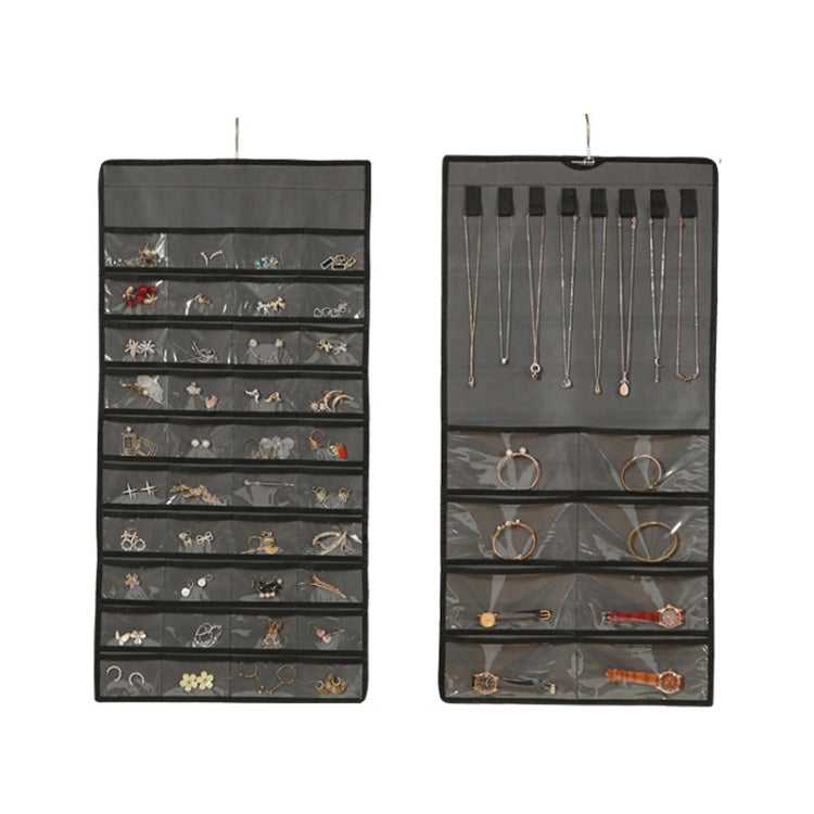 48-grid Jewelry Storage Hanging Bag Mon-woven Double-sided Jewelry Organizer Bag, 48-grid