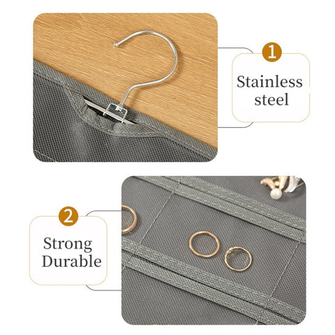 48-grid Jewelry Storage Hanging Bag Mon-woven Double-sided Jewelry Organizer Bag, 48-grid