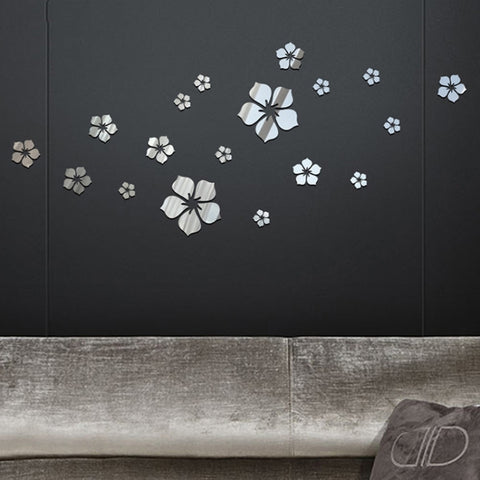18pcs /Set Acrylic Cherry Blossom Mirror Wall Sticker Living Room Bedroom Background Wall Decoration, Cherry Blossom