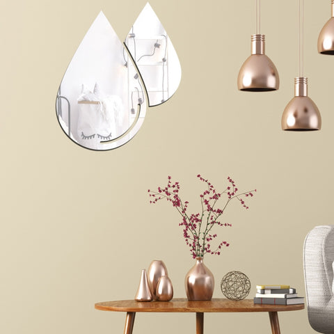2pcs /Set Acrylic Water Drops Mirror Stereo Wall Stickers Living Room Bedroom Decorative Stickers Soft Mirror, Water Drops