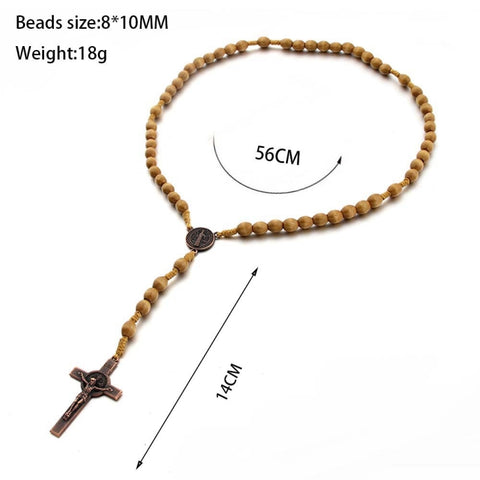 Wooden Beads Handmade Wire Vintage Cross Necklace, Light Coffee, Dark Coffee
