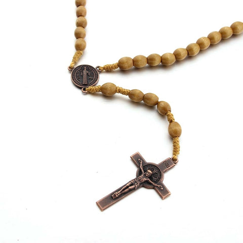 Wooden Beads Handmade Wire Vintage Cross Necklace, Light Coffee, Dark Coffee