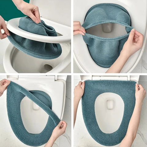 Universal Knitted Washable Toilet Pad Home Thickened Warm Toilet Cover, With Handle Pink, With Handle Gray, With Handle Blue, Flat Pink, Flat Gray, Flat Blue