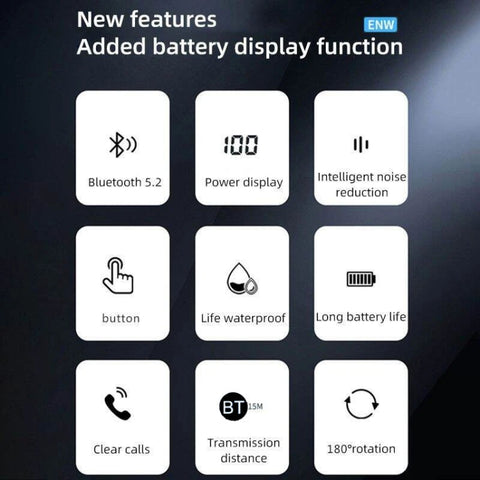 Ear-Mounted Waterproof Sports Smart Noise Reduction Bluetooth Earphones With LED Battery Display, YW-CSDM22 Black
