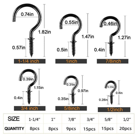 75pcs /Box Screw-in Ceiling Hook Set Home Storage Wall Cup Hook Lamp Hook
