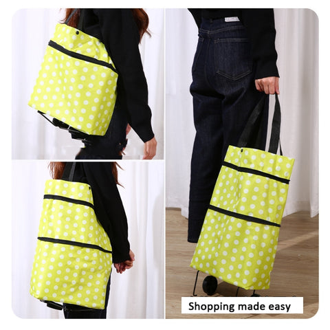2 In 1  Oxford Cloth Shopping Bag Foldable Shopping Trolley Cart
