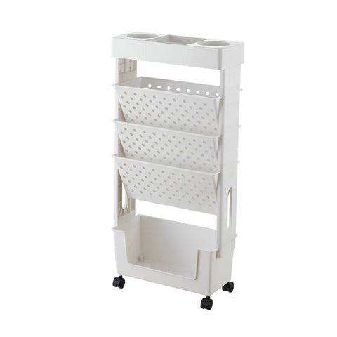 5-layer Movable Trolley Plastic Storage Rack for Student Books Vertical Bookshelves