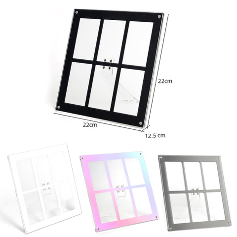 Six Palace Grid Color 3 Inch Three-Dimensional Magnet Photo Frame For Polaroids, Black, White, Fantasy, Mirror