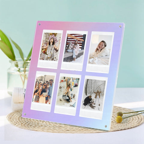 Six Palace Grid Color 3 Inch Three-Dimensional Magnet Photo Frame For Polaroids, Black, White, Fantasy, Mirror
