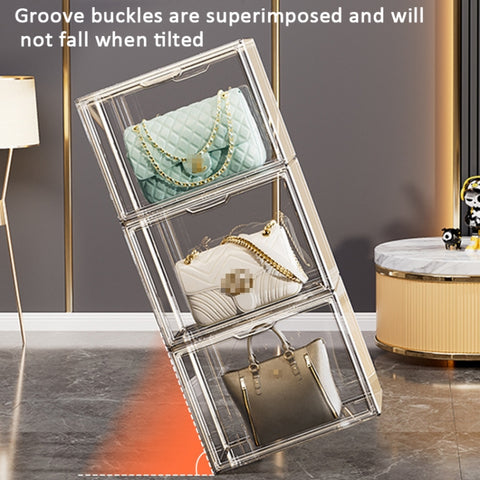 Stackable Transparent Storage Box Magnetic Suction Bookcase Handbag Display Rack, No Partitions, Single Partition, Double Partition, Three Partitions, Side Opening