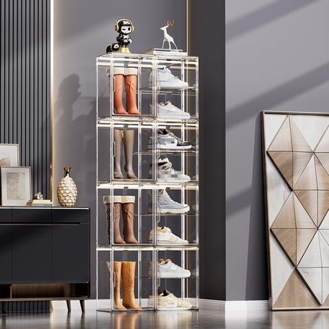 Stackable Transparent Storage Box Magnetic Suction Bookcase Handbag Display Rack, No Partitions, Single Partition, Double Partition, Three Partitions, Side Opening