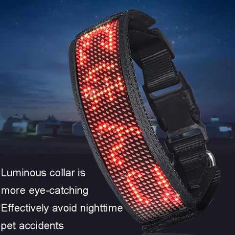 LED Display Pet Collar Rechargeable High Visibility DIY Single Color Collar