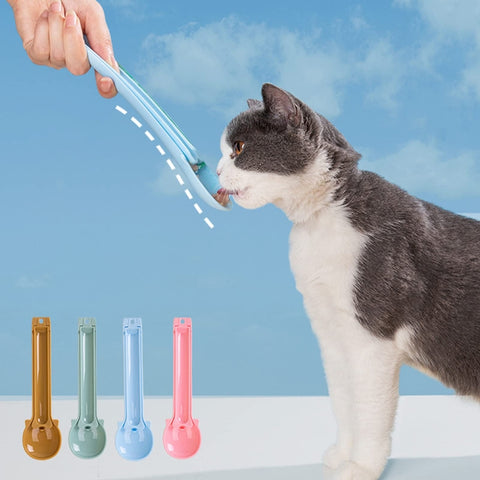 Cat Feeder Cat Strip Squeeze Feeding Spoon Pet Meat Snacks Multifunctional Spoon, Gold, Blue, Pink