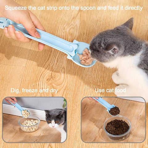Cat Feeder Cat Strip Squeeze Feeding Spoon Pet Meat Snacks Multifunctional Spoon, Gold, Blue, Pink