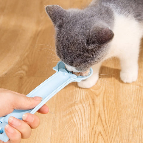 Cat Feeder Cat Strip Squeeze Feeding Spoon Pet Meat Snacks Multifunctional Spoon, Gold, Blue, Pink