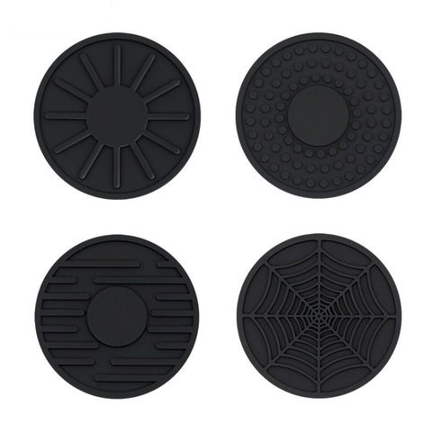 4pcs/set 6.8x0.3cm Car Anti-slip Silicone Water Coaster Storage Interior, Black, Gray, Brown, Green, Wine Red