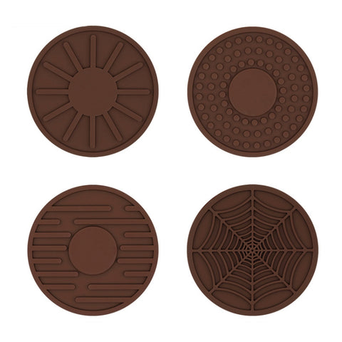 4pcs/set 6.8x0.3cm Car Anti-slip Silicone Water Coaster Storage Interior, Black, Gray, Brown, Green, Wine Red