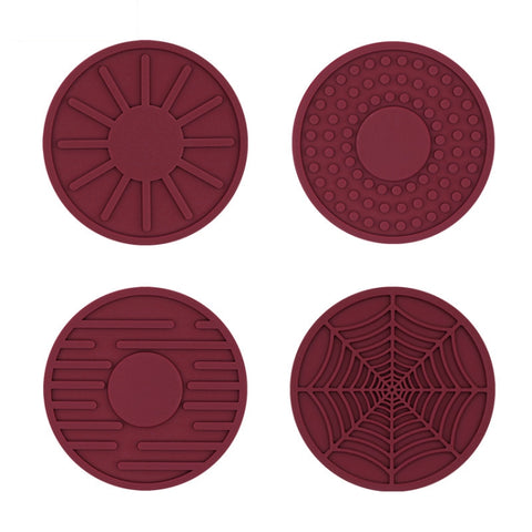 4pcs/set 6.8x0.3cm Car Anti-slip Silicone Water Coaster Storage Interior, Black, Gray, Brown, Green, Wine Red